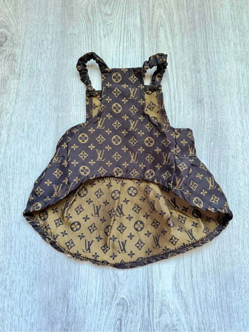Monogram - Designer Inspired Brown & Tan Pet/Puppy Dog Dress - size XS